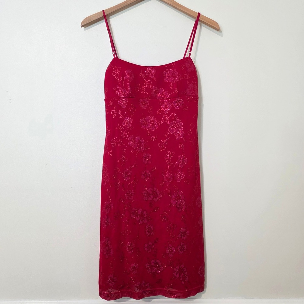 Vintage City Triangles Sheer Empire Waist Mini Dress Sz S Y2K Glitter Overlay